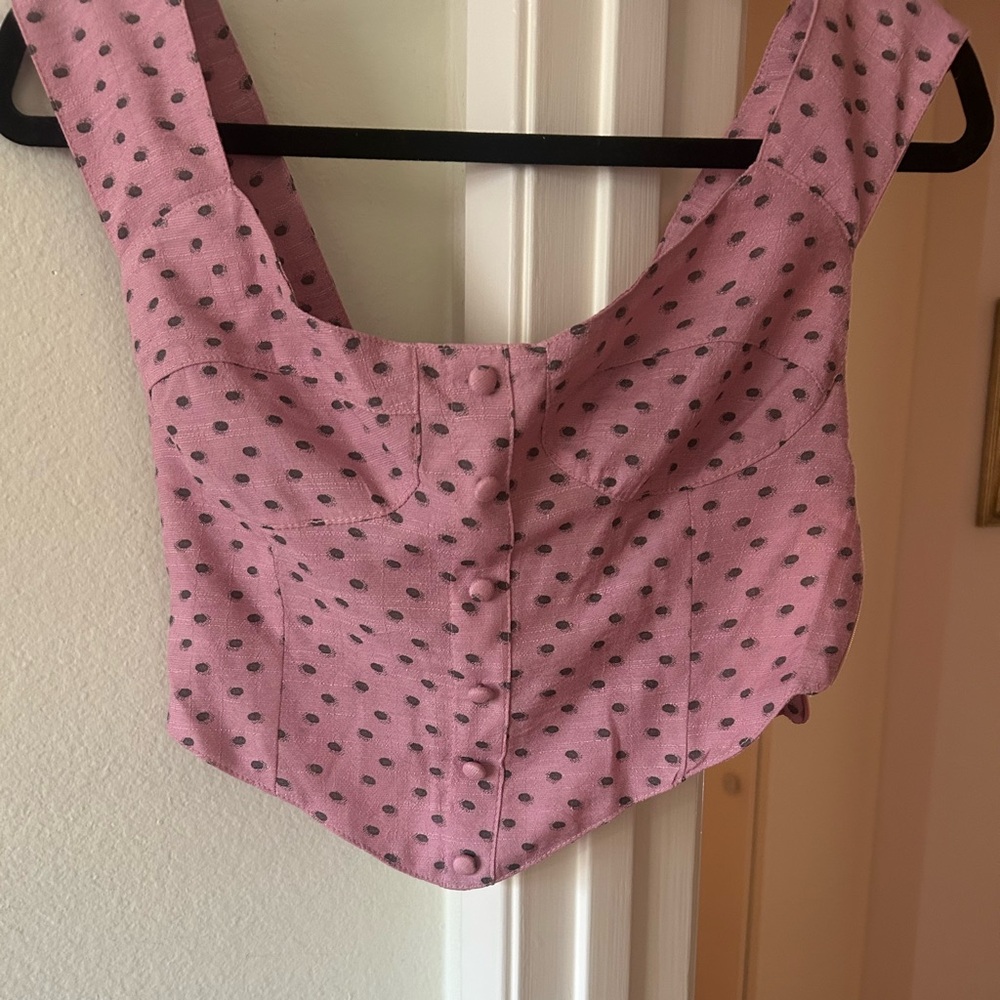 Vanessa Mooney Pink Polka Dot Crop Corset Top in size xs